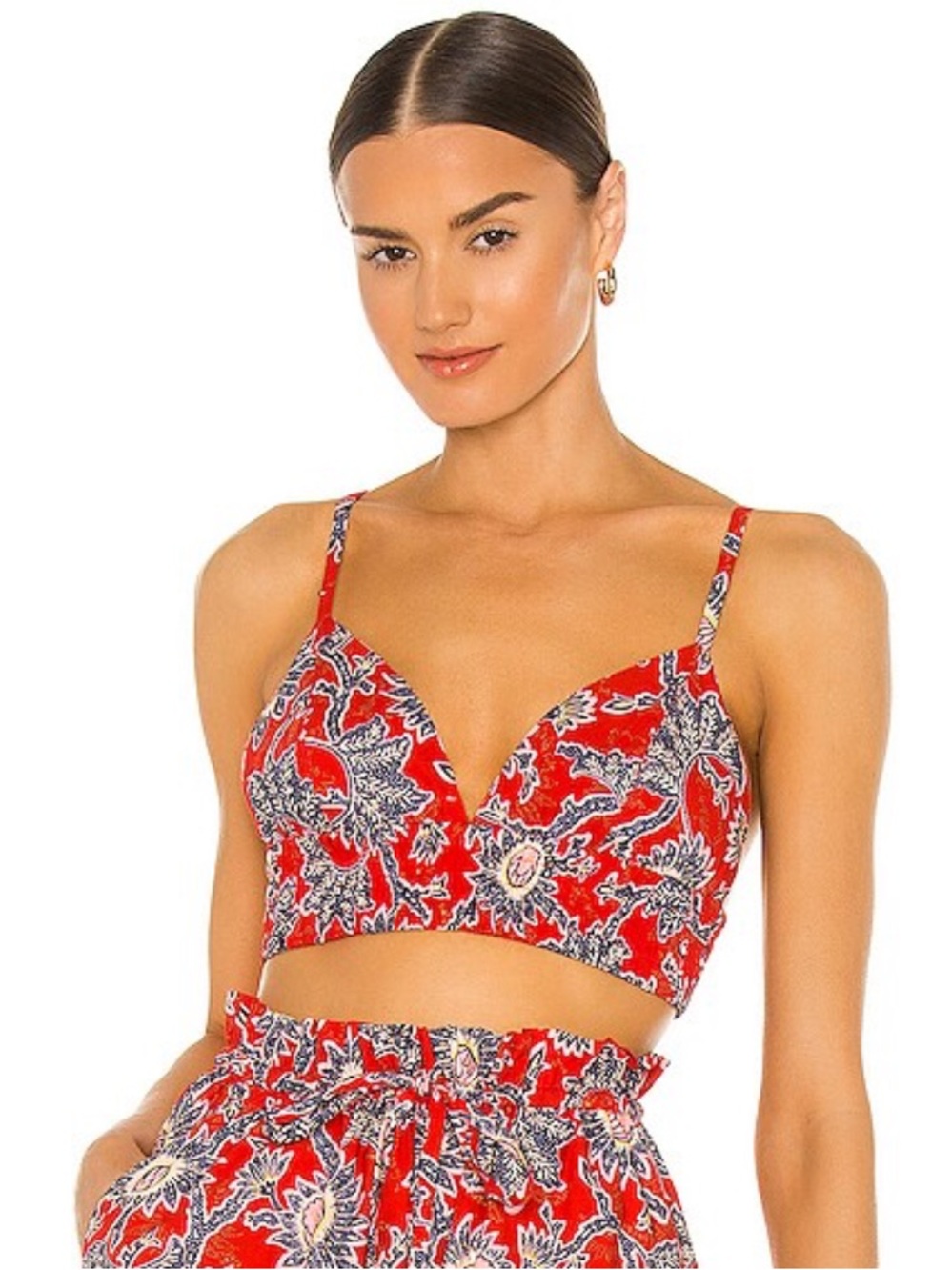 A.L.C. Lana Top Red Floral Smocked Bralette with Navy & Pink Accents